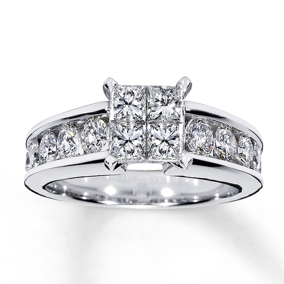 Previously Owned Diamond Engagement Ring 1-3/4 ct tw Princess/Round-cut 14K White Gold Size 4.75