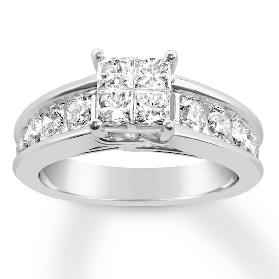 Kay Previously Owned Diamond Engagement Ring 1-3/4 ct tw Princess/Round-cut 14K White Gold