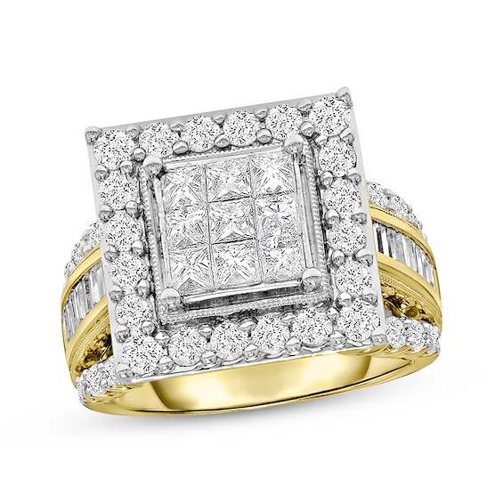 Previously Owned Diamond Engagement Ring 3 ct tw Princess, Baguette & Round-cut 14K Yellow Gold Size 11.25