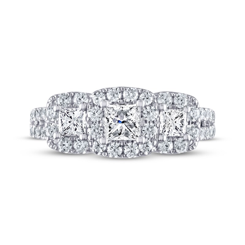 Main Image 3 of Previously Owned THE LEO Diamond Three-Stone Engagement Ring 1-1/3 ct tw Princess & Round-cut 14K White Gold - Size 8.5