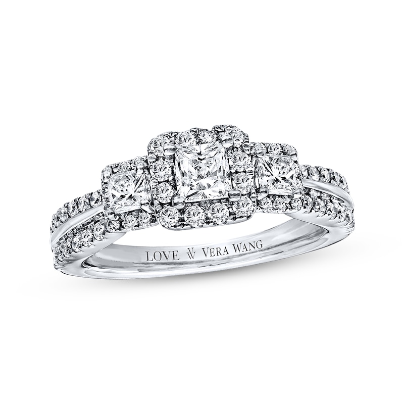 Main Image 1 of Previously Owned Three-Stone Diamond Engagement Ring 1 ct tw Princess & Round-Cut 14K White Gold - Size 5.5