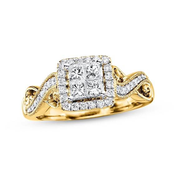 Previously Owned Diamond Engagement Ring 5/8 cttw Princess/Round 14K Yellow Gold