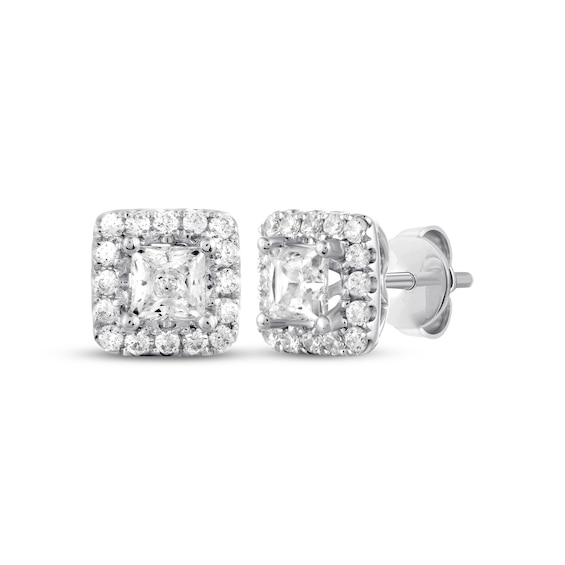 Previously Owned Princess and Round-cut THE LEO Diamond Earrings 1 ct tw 14K White Gold