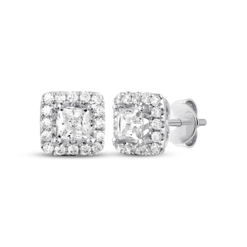 Previously Owned Princess and Round-cut THE LEO Diamond Earrings 1 ct tw 14K White Gold