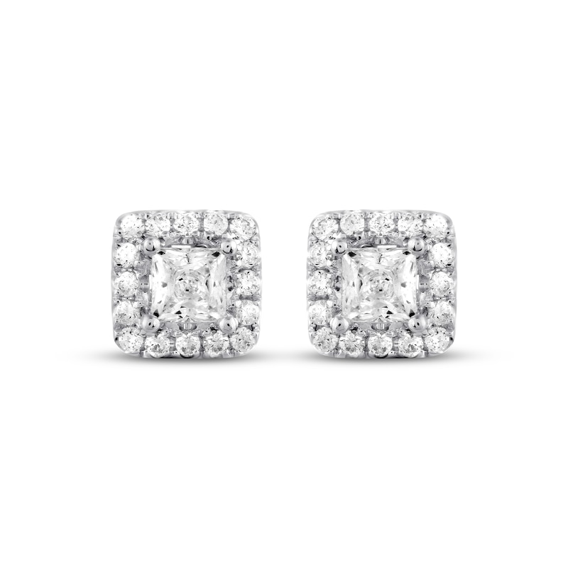 Previously Owned Princess and Round-cut THE LEO Diamond Earrings 1 ct tw 14K White Gold