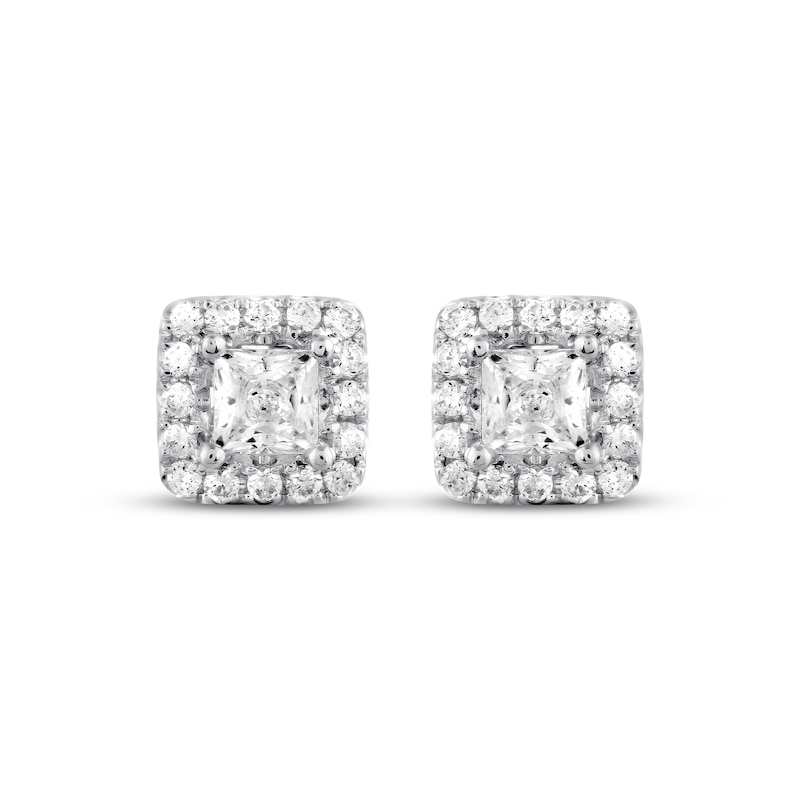 Main Image 2 of Previously Owned Princess and Round-cut THE LEO Diamond Earrings 1 ct tw 14K White Gold