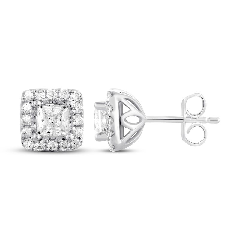 Main Image 3 of Previously Owned Princess and Round-cut THE LEO Diamond Earrings 1 ct tw 14K White Gold