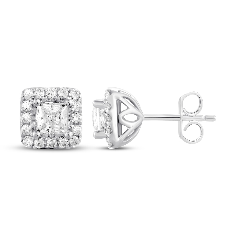 Previously Owned Princess and Round-cut THE LEO Diamond Earrings 1 ct tw 14K White Gold