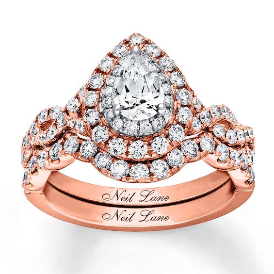 Previously Owned Neil Lane Diamond Bridal Set 1-1/2 ct tw Pear & Round-cut 14K Two-Tone Gold