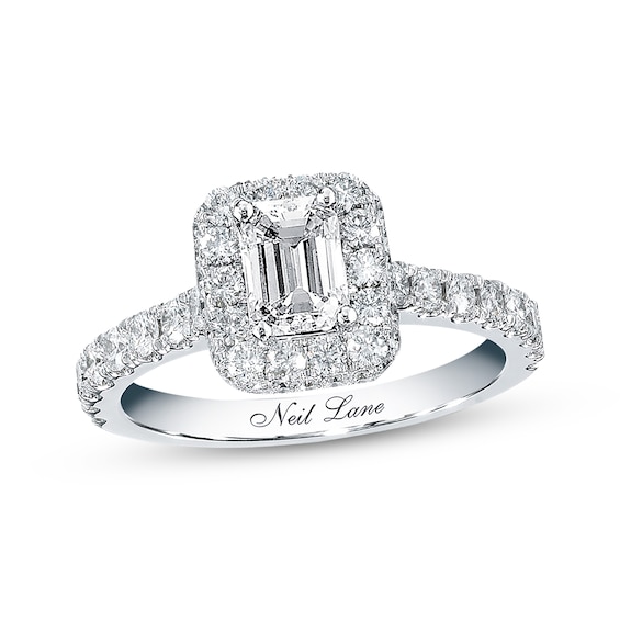 Previously Owned Neil Lane Bridal 1-3/8 ct tw Emerald & Round-cut Diamond Ring 14K White Gold Size