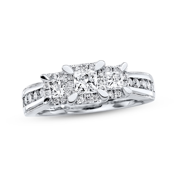 Previously Owned 3-Stone Engagement Ring 1 ct tw Diamonds Princess & Round-cut 14K White Gold Size 5.25