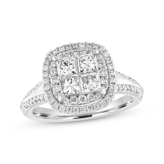 Previously Owned Diamond Engagement Ring 1-1/2 ct tw Princess & Round 14K White Gold Size 9.5