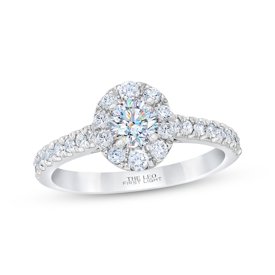 Previously Owned THE LEO First Light Diamond Engagement Ring / ct tw Round-cut 14K White Gold