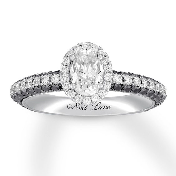 Previously Owned Neil Lane Black & White Diamond Engagement Ring 1-5/8 ct tw Oval & Round-cut 14K White Gold Size 5