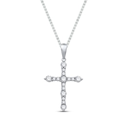 Previously Owned Diamond Cross Necklace 1/2 ct tw Round-cut 10K White Gold 18"