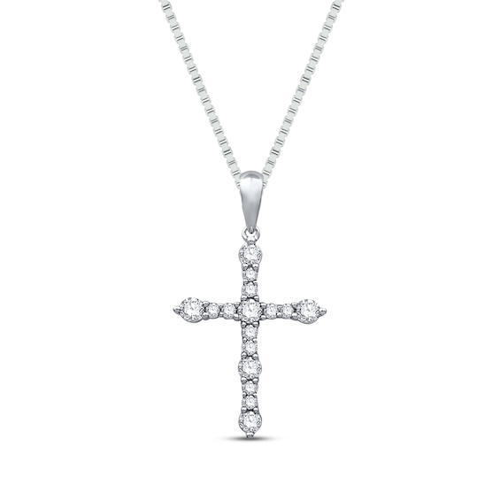 Previously Owned Diamond Cross Necklace 1/2 ct tw Round-cut 10K White Gold 18"