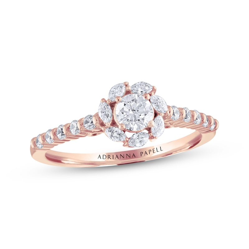 Main Image 1 of Previously Owned Adrianna Papell Diamond Engagement Ring 5/8 ct tw Round & Marquise 14K Rose Gold