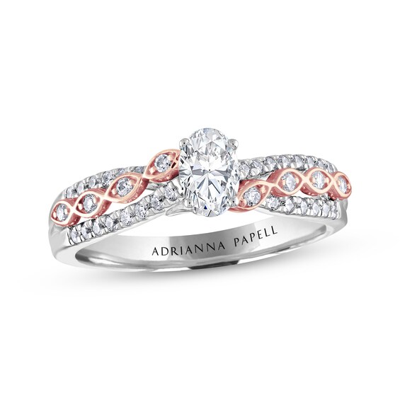 Previously Owned Adrianna Papell Diamond Engagement Ring 5/8 ct tw Oval & Round 14K Two-Tone Gold