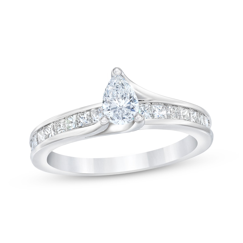Main Image 1 of Previously Owned Diamond Engagement Ring 1 ct tw Pear & Princess 14K White Gold