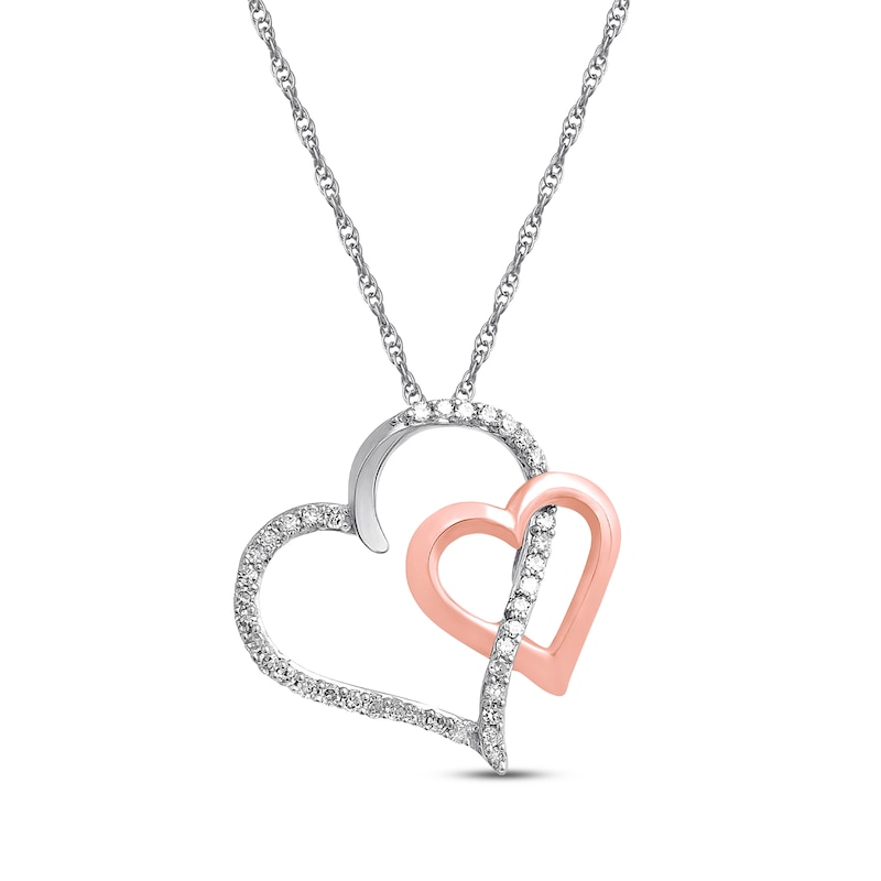 Main Image 1 of Previously Owned Diamond Heart Necklace 1/10 ct tw Round-cut 10K Two-Tone Gold 18&quot;