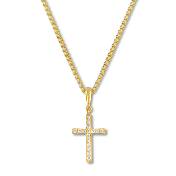 Previously Owned Diamond Cross Necklace 1/15 ct tw Round-cut 10K Yellow Gold