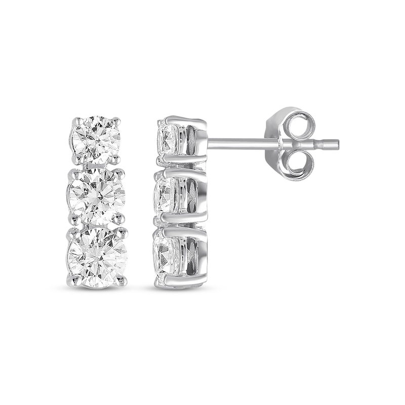 Main Image 1 of Previously Owned Three-Stone Round-cut Diamond Earrings 1-1/2 ct tw 14K White Gold