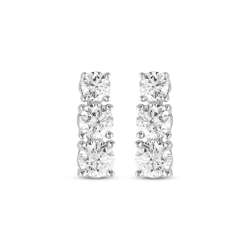 Main Image 2 of Previously Owned Three-Stone Round-cut Diamond Earrings 1-1/2 ct tw 14K White Gold