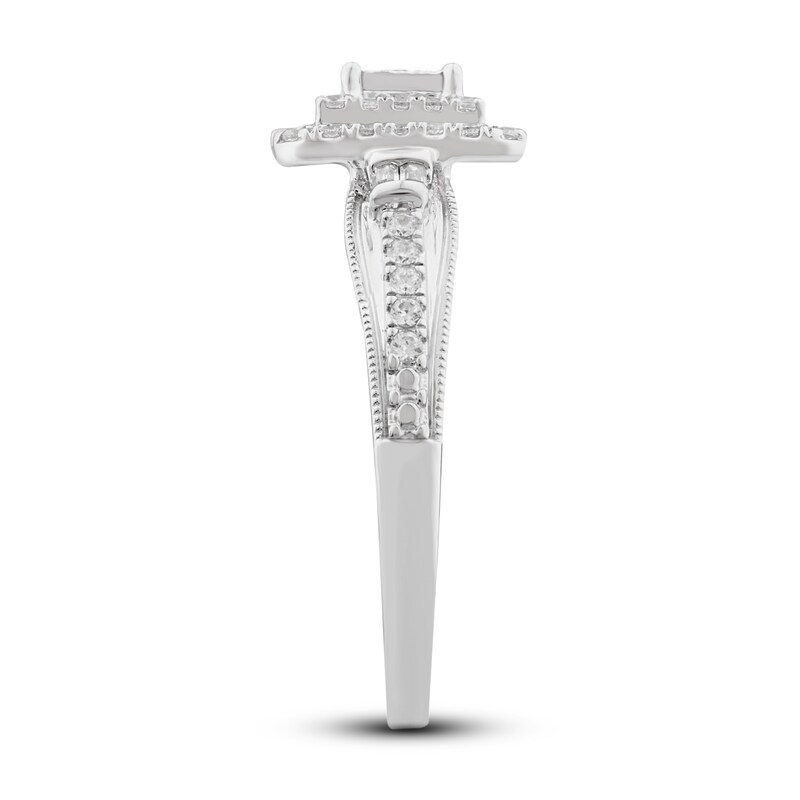 Previously Owned Diamond Engagement Ring 3/8 ct tw Round & Baguette 10K White Gold