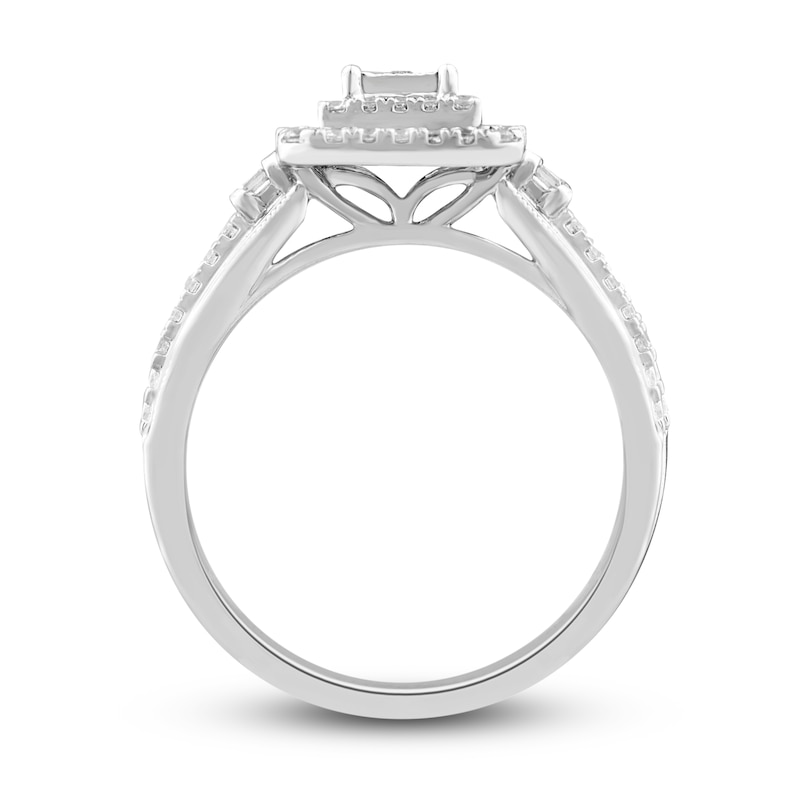 Previously Owned Diamond Engagement Ring 3/8 ct tw Round & Baguette 10K White Gold