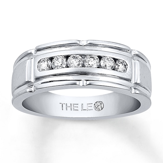 Previously Owned Men's THE LEO Diamond Wedding Band 3/8 ct tw Round-cut 14K White Gold