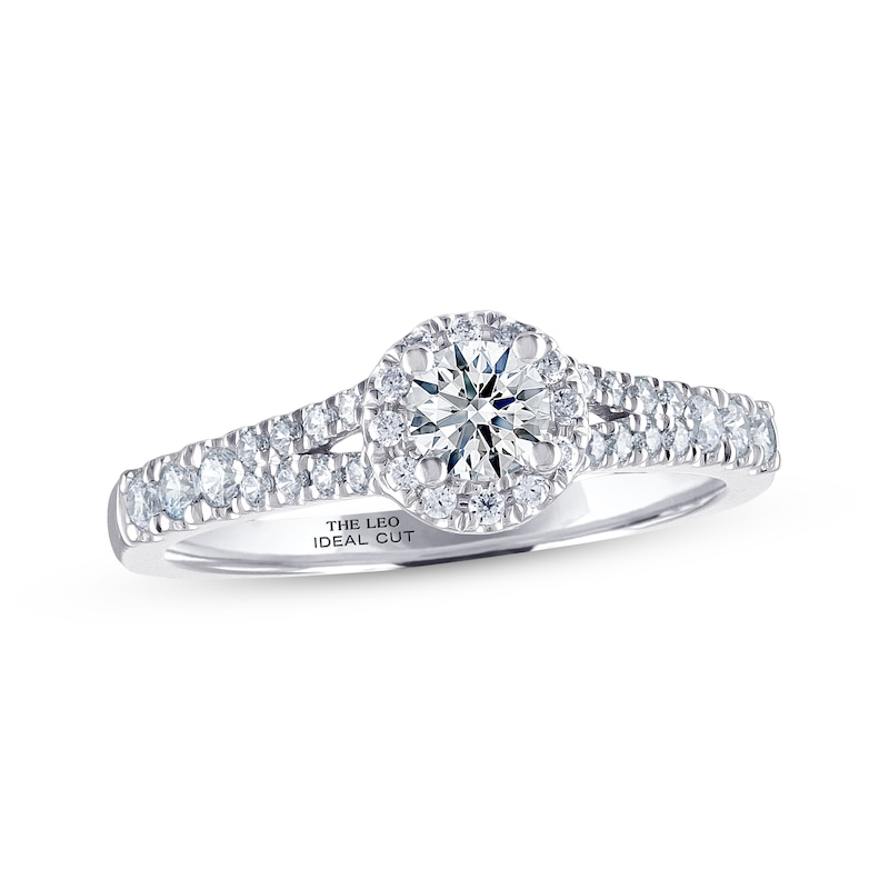 Main Image 1 of Previously Owned THE LEO Ideal Cut Diamond Engagement Ring 5/8 ct tw Round-cut 14K White Gold