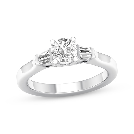 Previously Owned Diamond Engagement Ring 1/2 ct tw Round & Baguette 14K White Gold