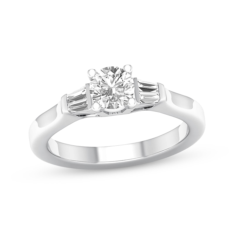 Main Image 1 of Previously Owned Diamond Engagement Ring 1/2 ct tw Round & Baguette 14K White Gold