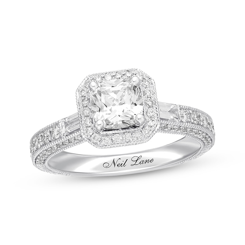 Previously Owned Neil Lane Diamond Engagement Ring 1-5/8 ct tw Cushion & Round-cut14K White Gold