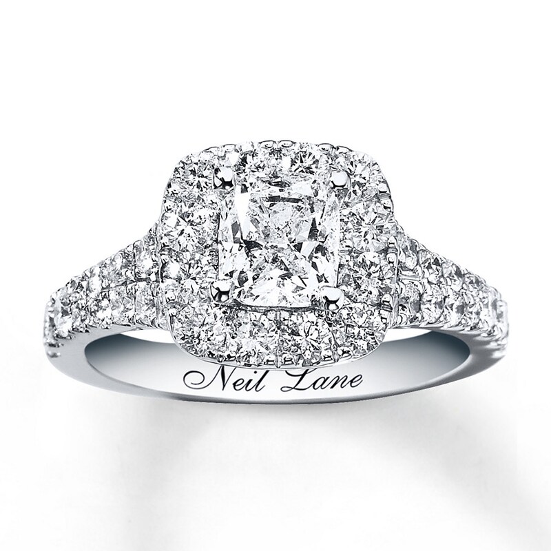 Main Image 1 of Previously Owned Neil Lane Engagement Ring 2-1/6 ct tw Cushion & Round-cut Diamonds 14K White Gold Size 8