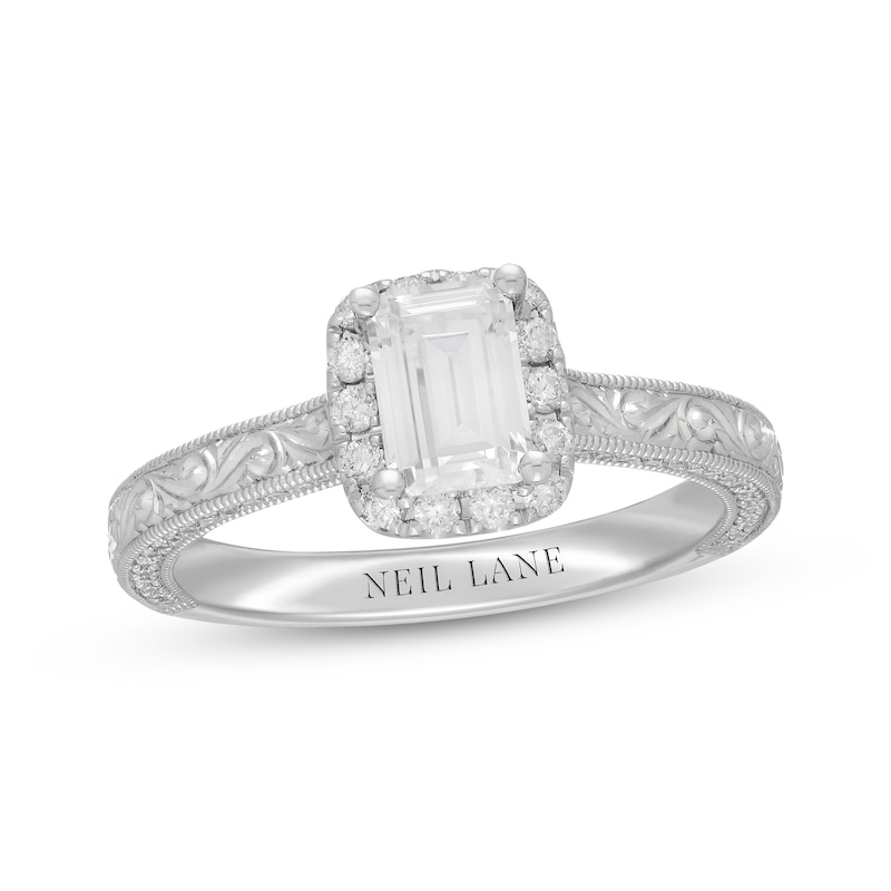 Previously Owned Neil Lane Diamond Engagement Ring 1 ct tw Emerald & Round-cut 14K White Gold
