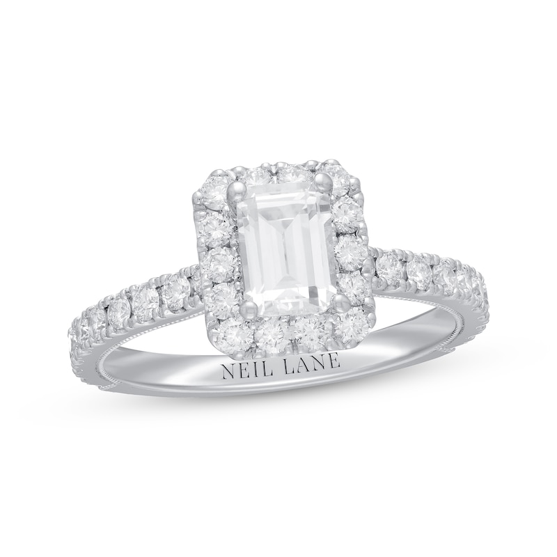 Main Image 1 of Previously Owned Neil Lane Premiere Engagement Ring 1-3/8 ct tw Emerald & Round-Cut 14K White Gold