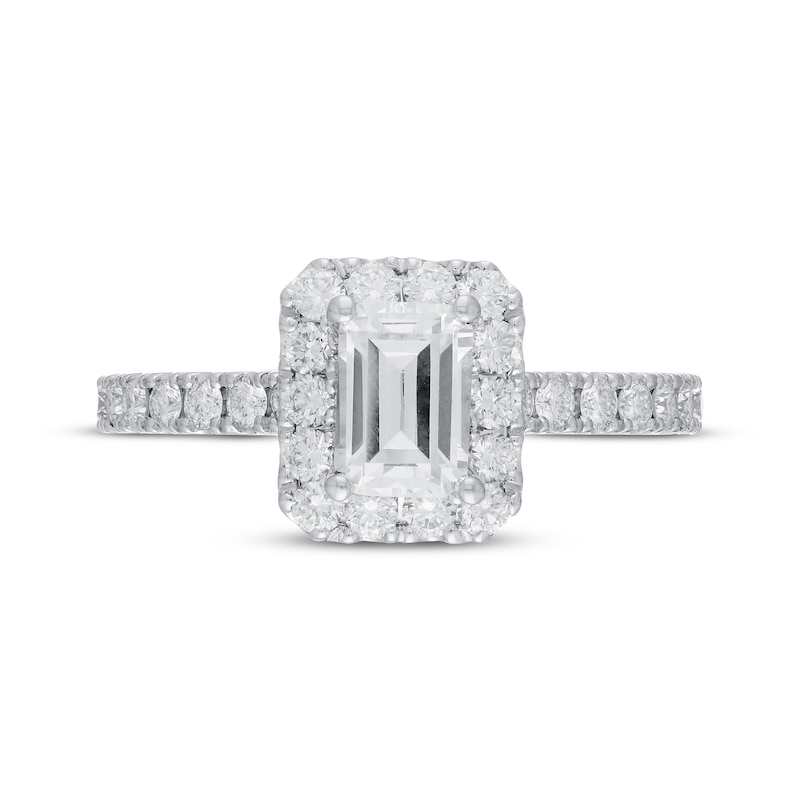 Previously Owned Neil Lane Premiere Engagement Ring 1-3/8 ct tw Emerald & Round-Cut 14K White Gold