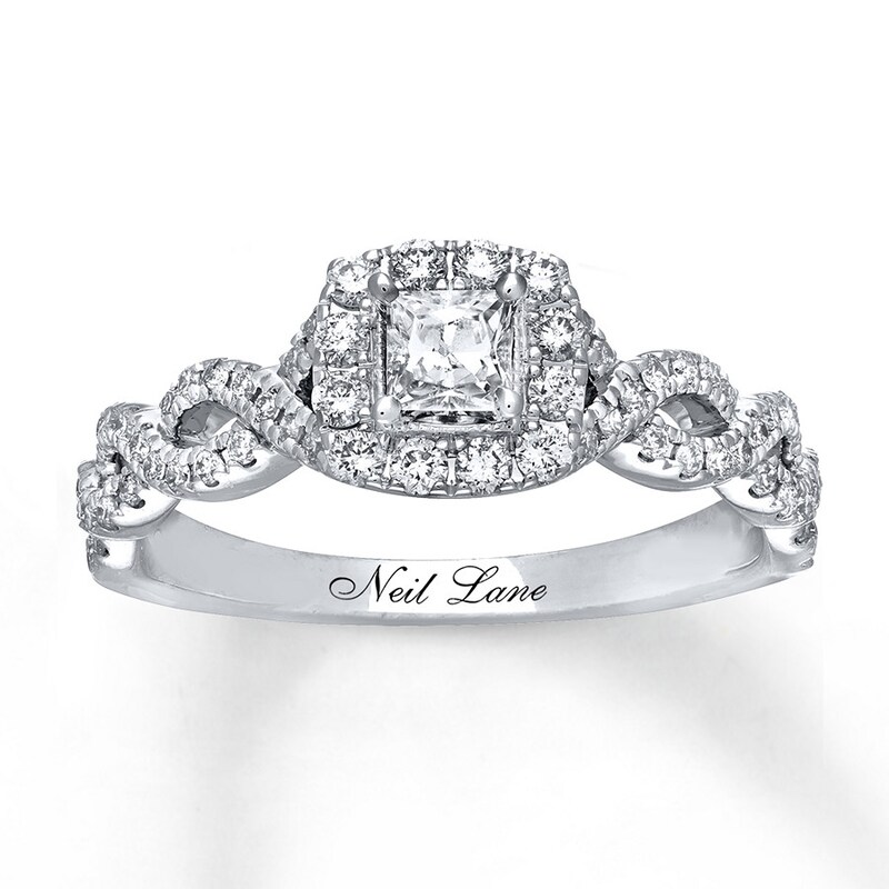Main Image 1 of Previously Owned Neil Lane Engagement Ring 5/8 ct tw Princess-cut 14K White Gold - Size 4