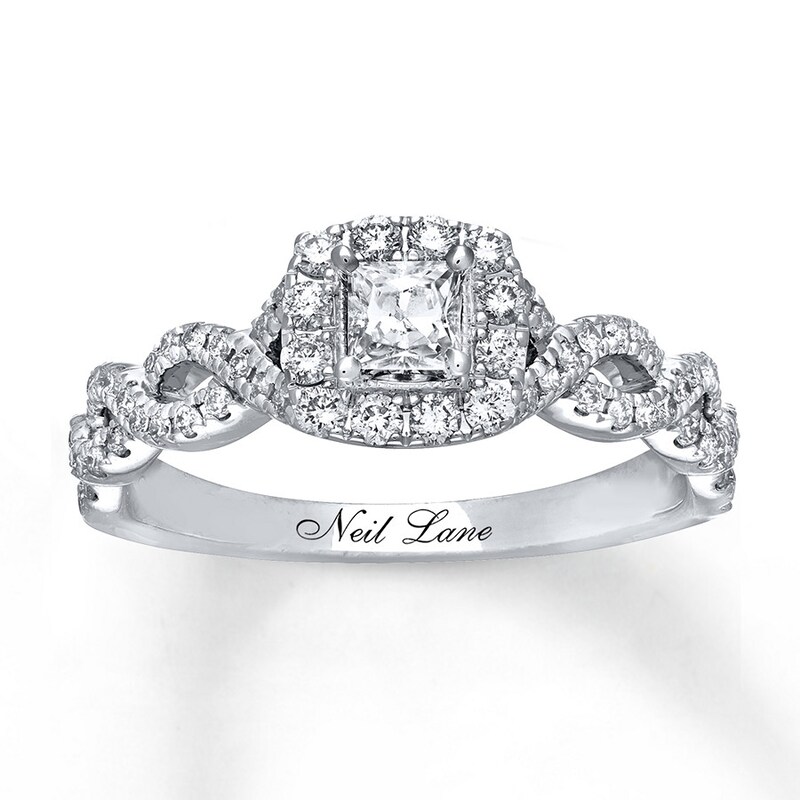 Previously Owned Neil Lane Engagement Ring 5/8 ct tw Princess-cut 14K White Gold - Size 4