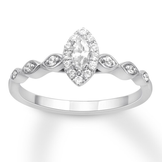 Previously Owned Diamond Engagement Ring 1/3 ct tw Marquise/Round 10K White Gold Size