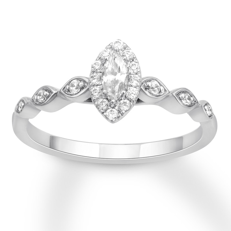 Main Image 1 of Previously Owned Diamond Engagement Ring 1/3 ct tw Marquise/Round 10K White Gold - Size 3.75