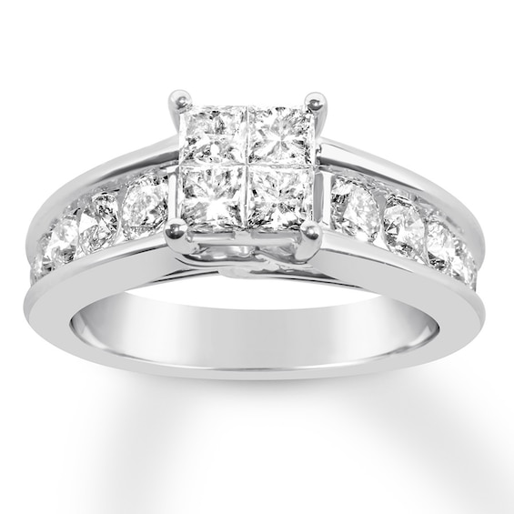 Previously Owned Diamond Engagement Ring 1-7/8 ct tw Princess/Round-cut 14K White Gold Size 10.5