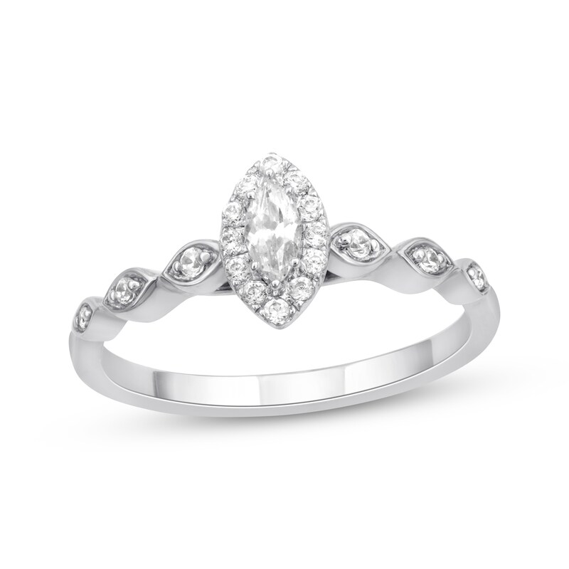 Main Image 1 of Previously Owned Diamond Engagement Ring 1/3 ct tw Marquise/Round 10K White Gold Size 9.25