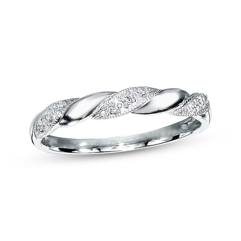 Main Image 1 of Previously Owned Diamond Anniversary Ring 1/20 ct tw Round-cut 10K White Gold - Size 4