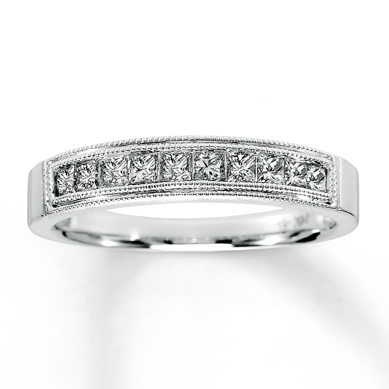 Main Image 1 of Previously Owned Princess-Cut Diamond Wedding Band 3/8 ct tw 14K White Gold - Size 4