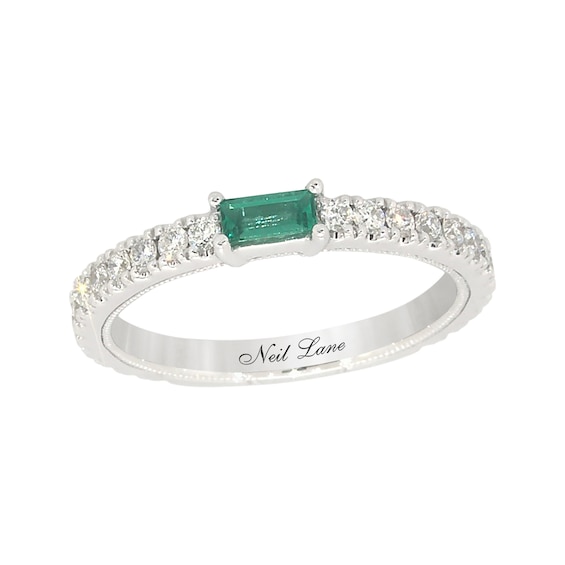 Previously Owned Neil Lane Baguette-Cut Emerald Wedding Band 1/3 ct tw Round-cut Diamonds 14K White Gold Size 4
