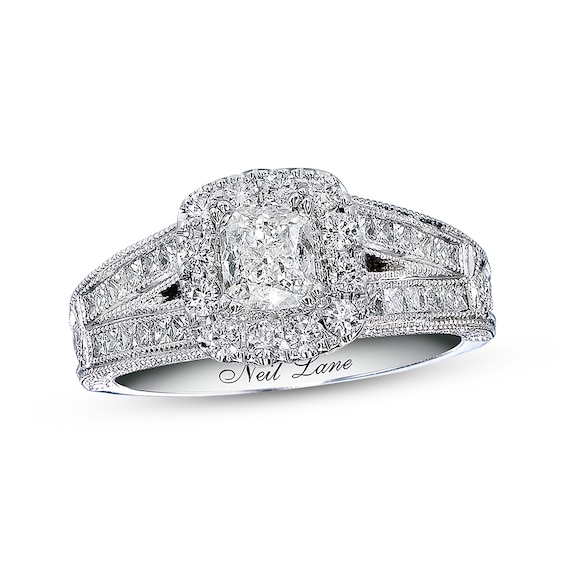 Previously Owned Neil Lane Engagement Ring 1-1/5 ct tw Cushion, Princess & Round-cut 14K White Gold Size 4.75