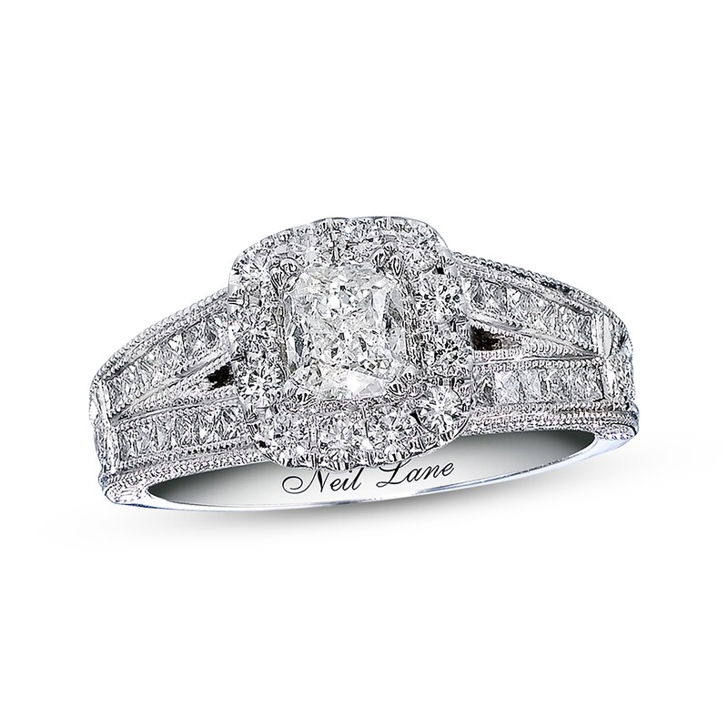 Main Image 1 of Previously Owned Neil Lane Engagement Ring 1-1/5 ct tw Cushion, Princess & Round-cut 14K White Gold - Size 4.75
