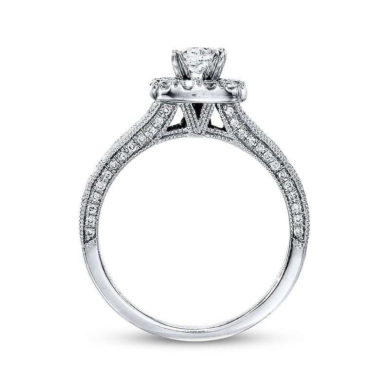 Previously Owned Neil Lane Engagement Ring 1-1/5 ct tw Cushion, Princess & Round-cut 14K White Gold - Size 4.75